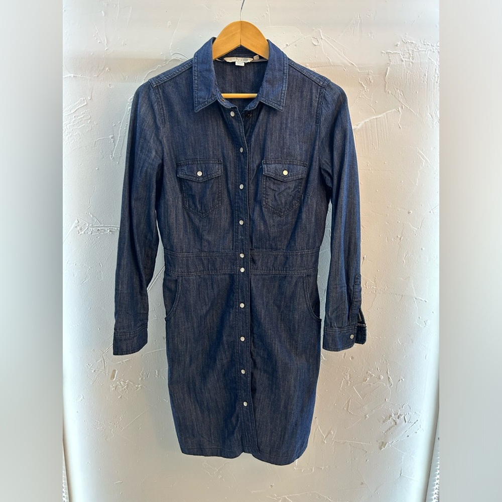 Boden Denim Pearl Snap Dark Wash Dress size 8